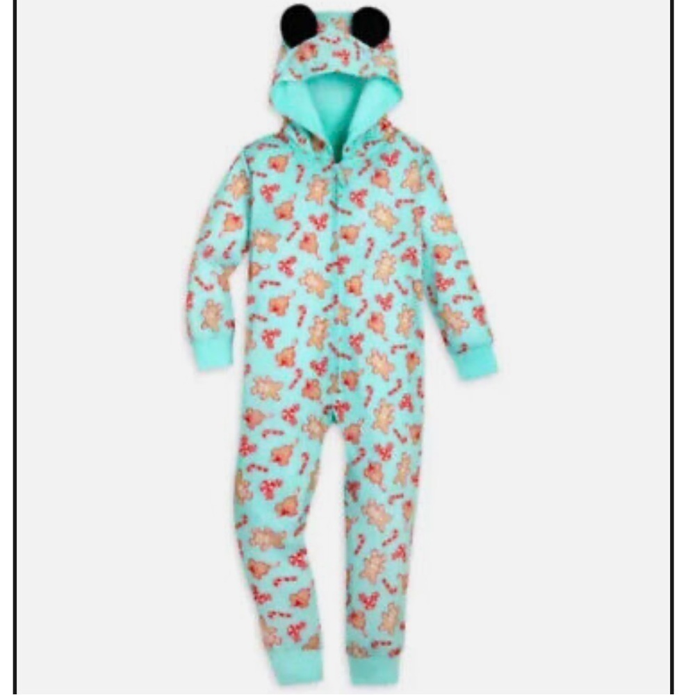 Disney Mickey Bars Mouse Holiday Gingerbread Hooded Romper Pajamas Kids 4